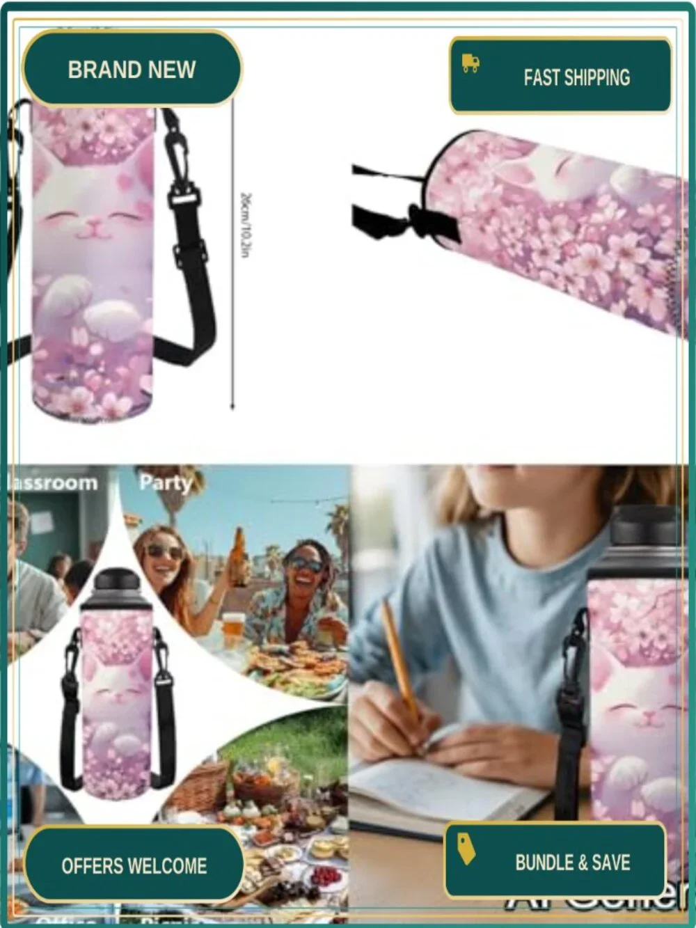 Kids 4-in-1 Backpack Lunch Bag Set Cute Cat Daypack for School Girls 17 inch